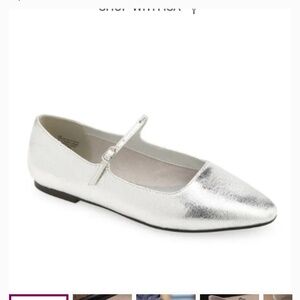 Silver pointed toe mary jane flats